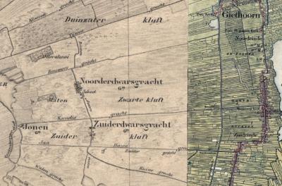 Op kaarten was de nederzetting Dwarsgracht tot ca. 1930 expliciet verdeeld in de delen Noorderdwarsgracht en Zuiderdwarsgracht (in diverse spellingen). De vier dwarsgrachten van de nederzetting en de gelijknamige gracht zijn hier nog duidelijker te zien.